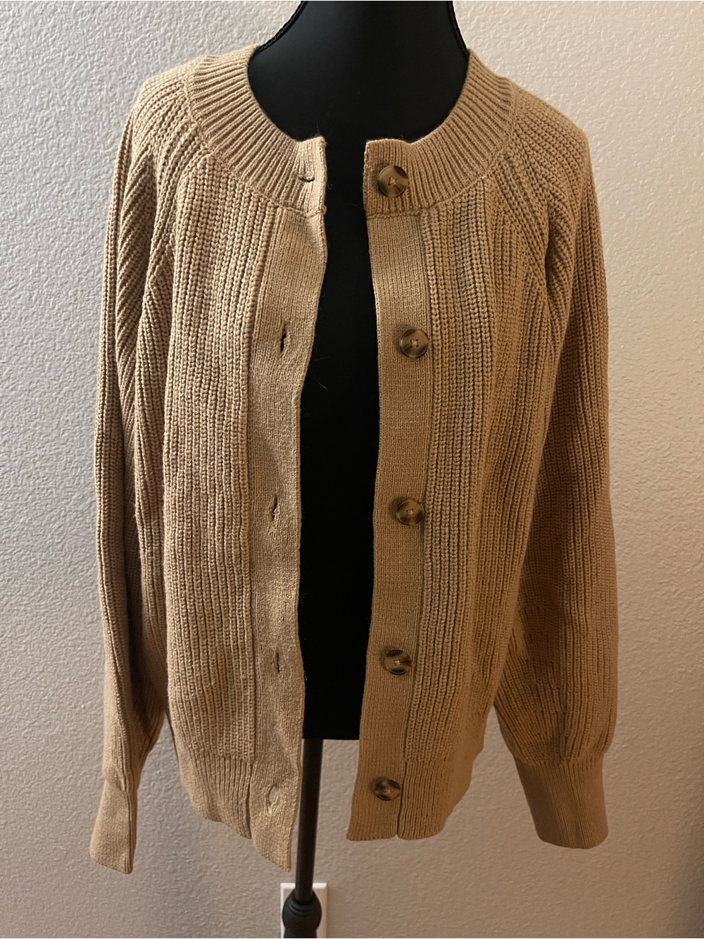 Banana Republic Tan Ribbed Button-Up Cardigan